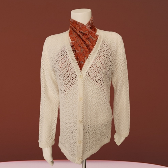 VINTAGE NASHARR JAPAN White Cardigan Sweater M Crochet Grandma Grannycore Punk - Picture 9 of 16